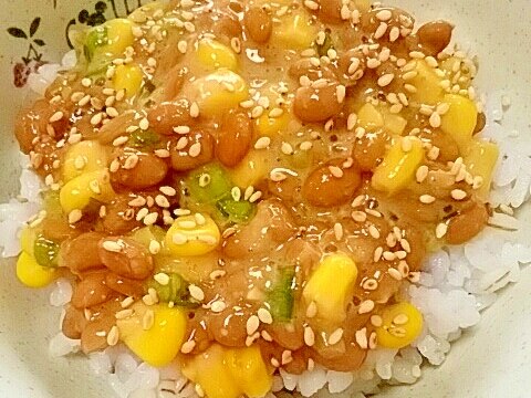納豆の食べ方-味噌＆コーン♪